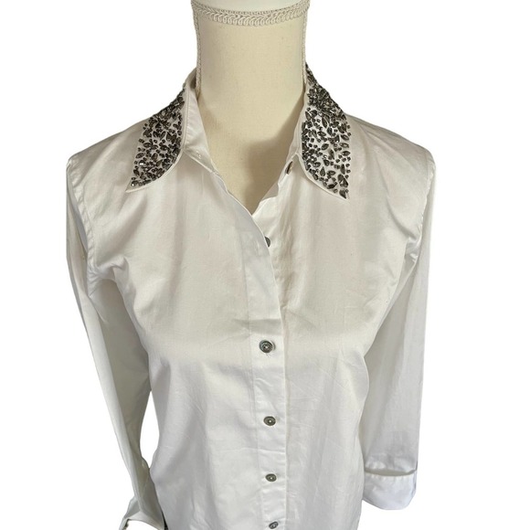 NWT $298 Pink Tartan Womens Button-Up Stud Collar Shirt Long sleeve Sz 2 - Picture 3 of 11